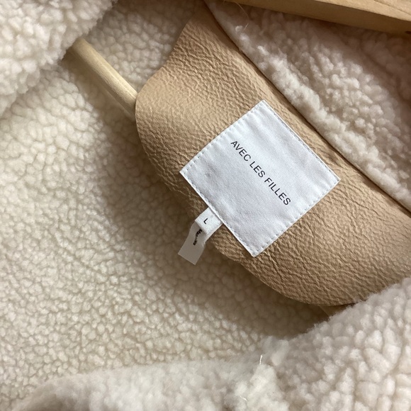 AVEC LES FILLES Colorblock Faux Shearling Snap Button Jacket Coat Tan Size Large - Picture 10 of 16